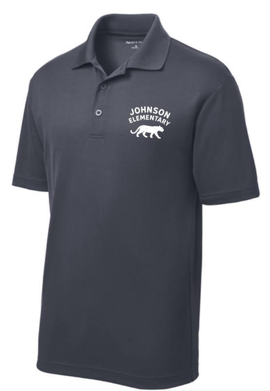 Johnson Elementary - Panther logo polo, gray with white logo