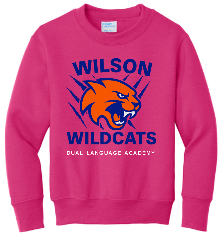 Wilson Elementary School - Wildcats Mascot crewneck, pink
