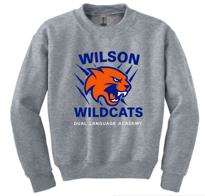 Wilson Elementary School - Wildcats Mascot crewneck, gray