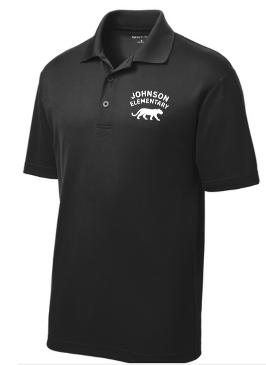 Johnson Elementary - Panther logo polo, black with white logo