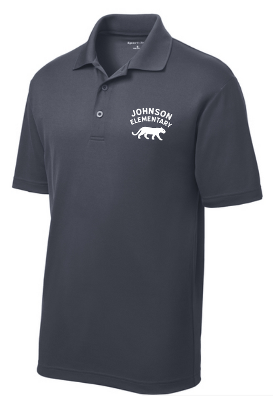 Johnson Elementary - Panther logo polo, gray with white logo