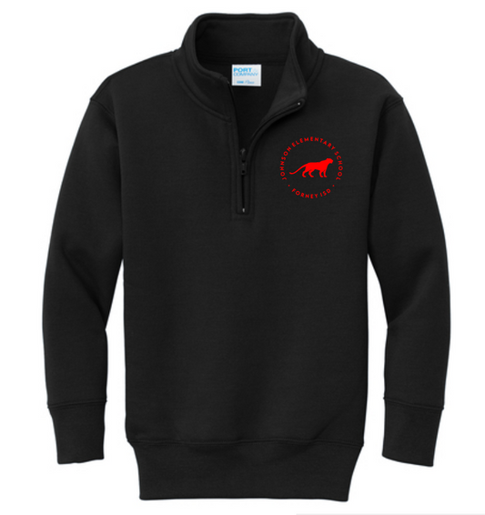 Johnson Elementary - Panther Logo, black with red quarter-zip