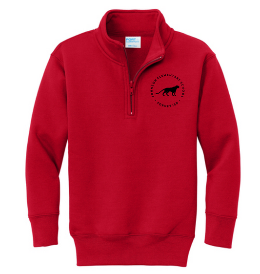 Johnson Elementary - Panther logo, red with black quarter-zip