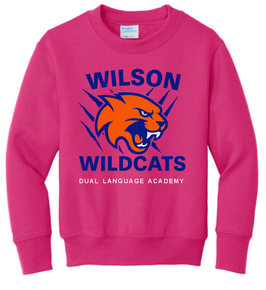 Wilson Elementary School - Wildcats Mascot crewneck, pink