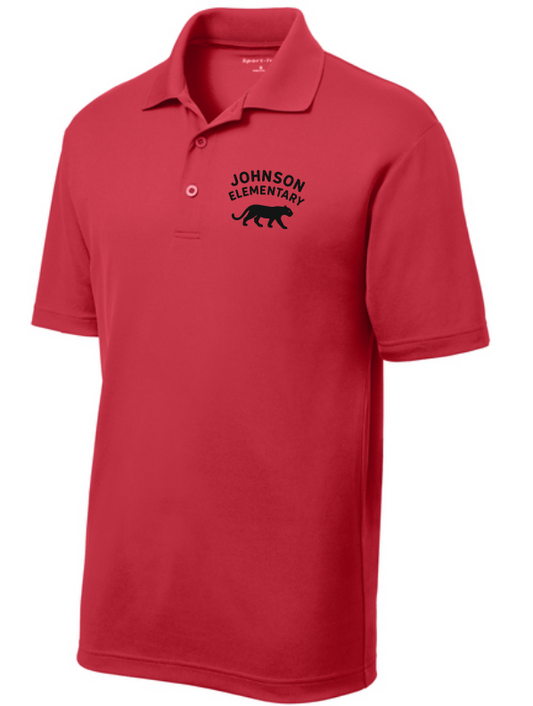 Johnson Elementary - Panther logo polo, red with black logo