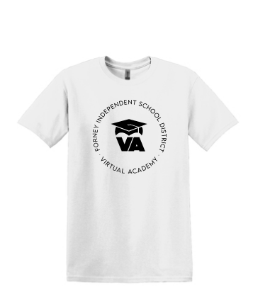 Forney ISD Virtual Academy logo, black print on white tee