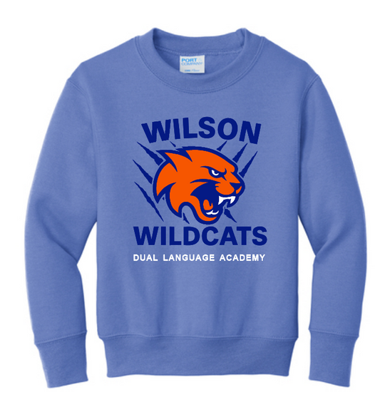 Wilson Elementary School - Wildcats Mascot crewneck, light blue