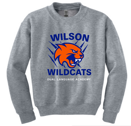 Wilson Elementary School - Wildcats Mascot crewneck, gray